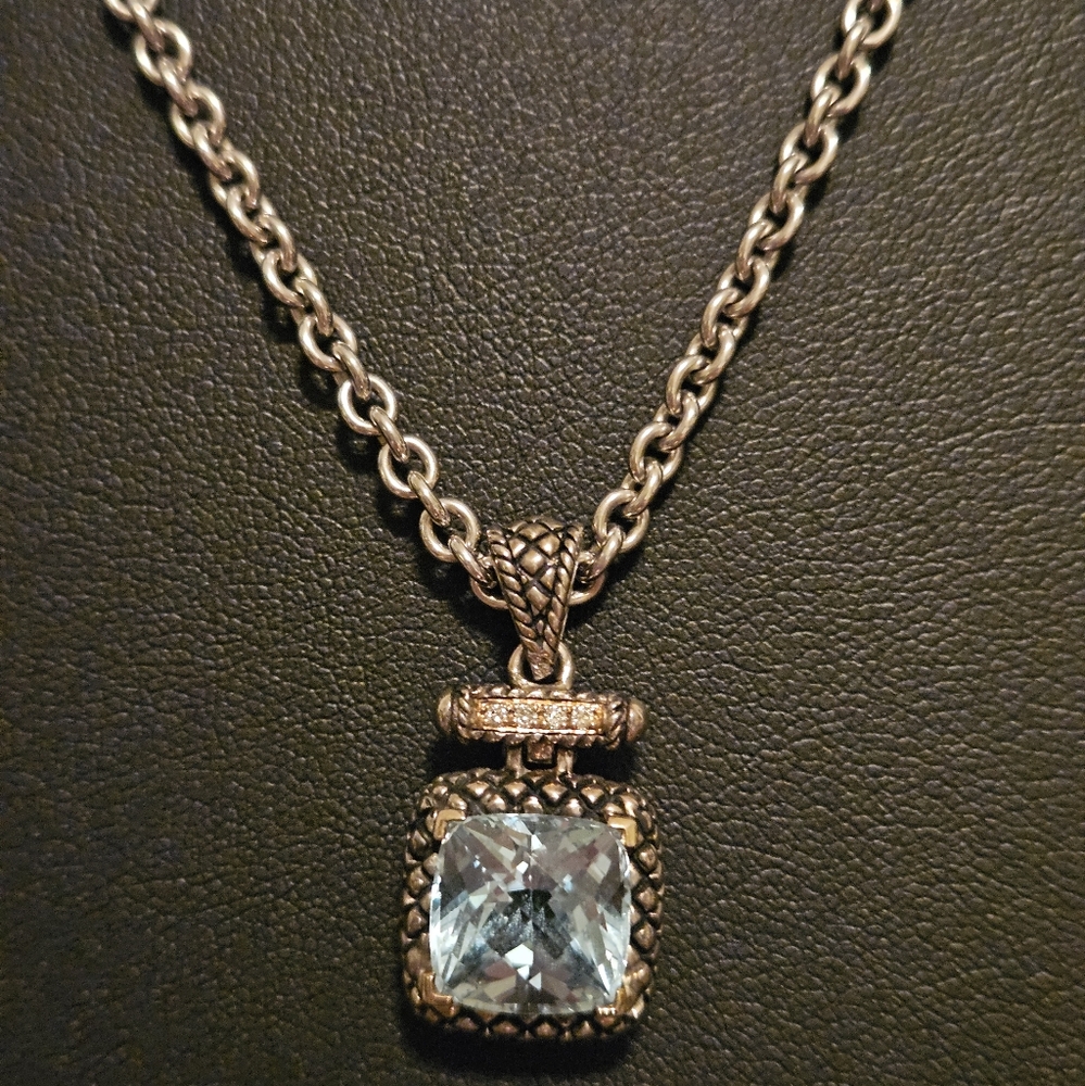 Andrea Candela SS & 18K Blue Topaz and Diamond 18" Necklace ALHAMBRA COLLECTION